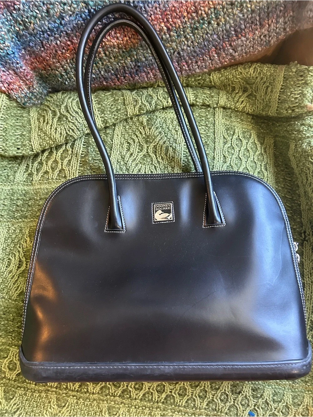 Dooney & Bourke Black Parasole Dome Satchel Bag Silver Hardware Waterproof Rare